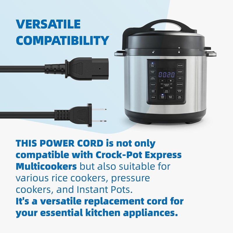 Xinxinlin Pot Power Cord Compatible with 6 Quart Crock-Pot Express Multi Cooker SCCPPC600-V1, for Instant Pot, Rice Cooker Crock Pot Power Cord - Image 5
